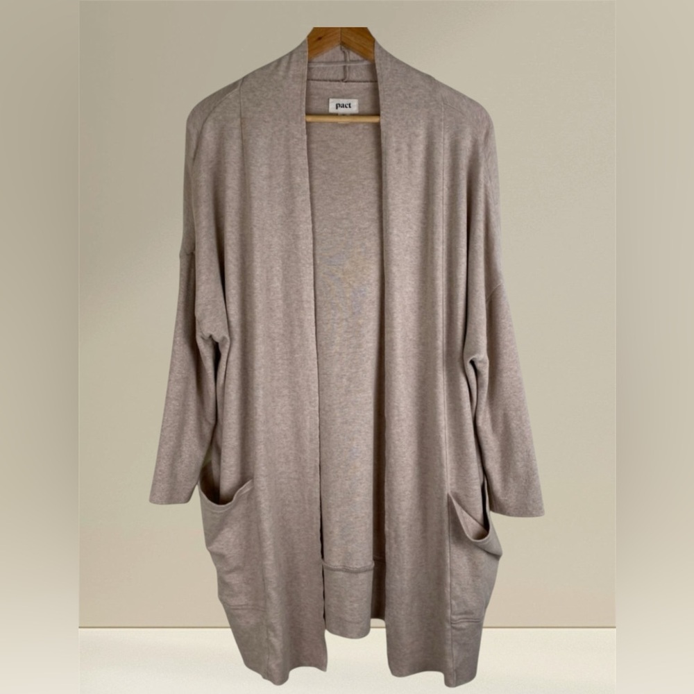 PACT AIRPLANE OPEN CARDIGAN TAN ORGANIC SWEATER XS/S - Picture 3 of 7